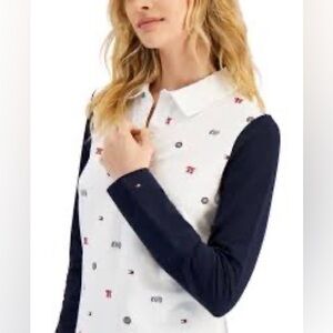 Tommy Hilfiger Logo Print Long Sleeve Rugby Polo Women’s XL